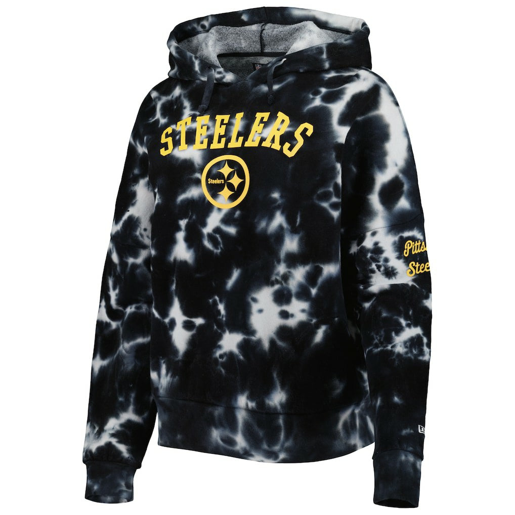 Pittsburgh Steelers New Era Women's Cloud Dye Fleece Pullover Hoodie - Black on sale