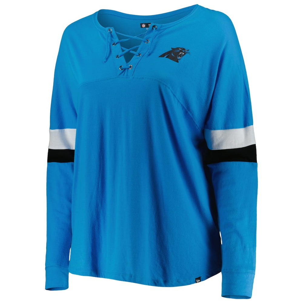 Carolina Panthers New Era Women's Plus Size Athletic Varsity Lace-Up V-Neck Long Sleeve T-Shirt - Blue online