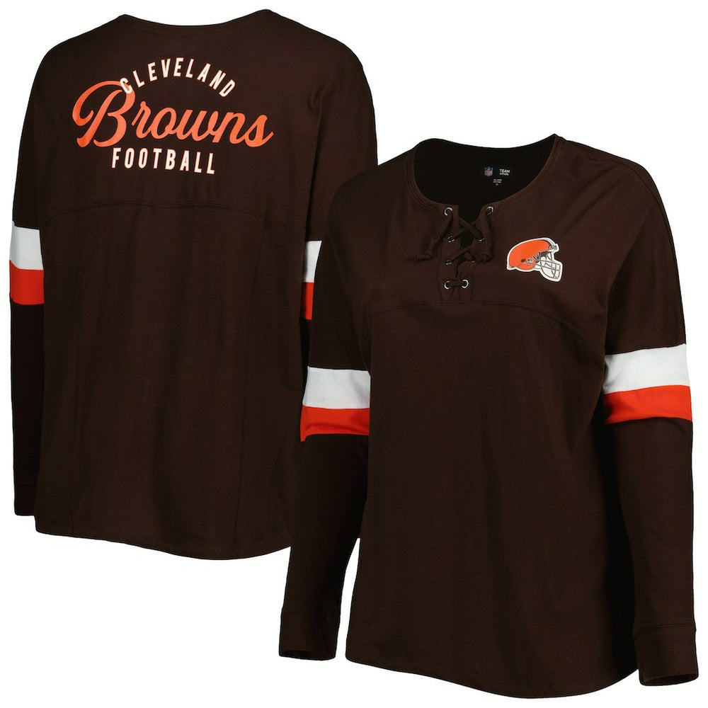 Cleveland Browns New Era Women's Plus Size Athletic Varsity Lace-Up V-Neck Long Sleeve T-Shirt - Brown cheap