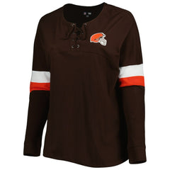 Cleveland Browns New Era Women's Plus Size Athletic Varsity Lace-Up V-Neck Long Sleeve T-Shirt - Brown cheap