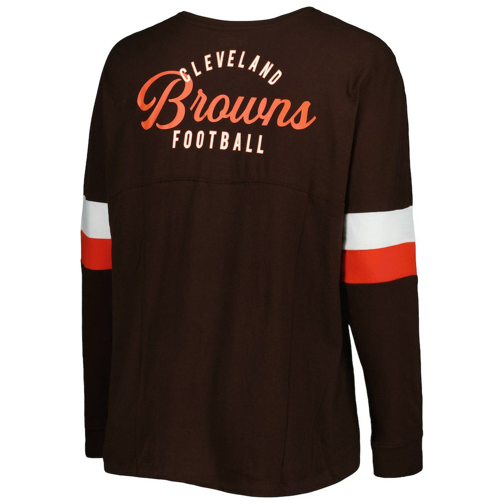Cleveland Browns New Era Women's Plus Size Athletic Varsity Lace-Up V-Neck Long Sleeve T-Shirt - Brown cheap