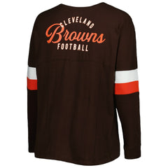 Cleveland Browns New Era Women's Plus Size Athletic Varsity Lace-Up V-Neck Long Sleeve T-Shirt - Brown cheap