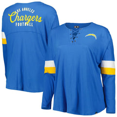Los Angeles Chargers New Era Women's Plus Size Athletic Varsity Lace-Up V-Neck Long Sleeve T-Shirt - Powder Blue for sale