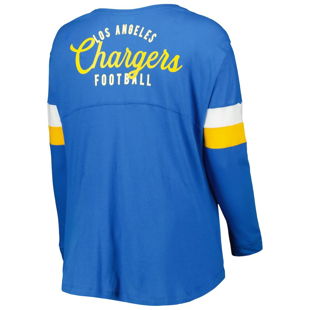 Los Angeles Chargers New Era Women's Plus Size Athletic Varsity Lace-Up V-Neck Long Sleeve T-Shirt - Powder Blue for sale