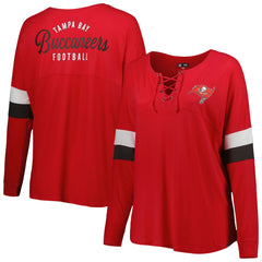 Tampa Bay Buccaneers New Era Women's Plus Size Athletic Varsity Lace-Up V-Neck Long Sleeve T-Shirt - Red outlet