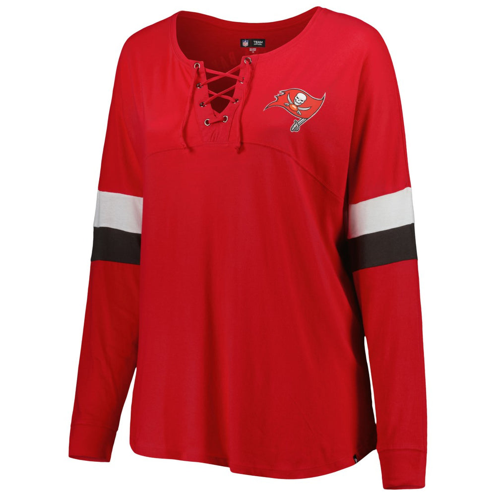 Tampa Bay Buccaneers New Era Women's Plus Size Athletic Varsity Lace-Up V-Neck Long Sleeve T-Shirt - Red outlet