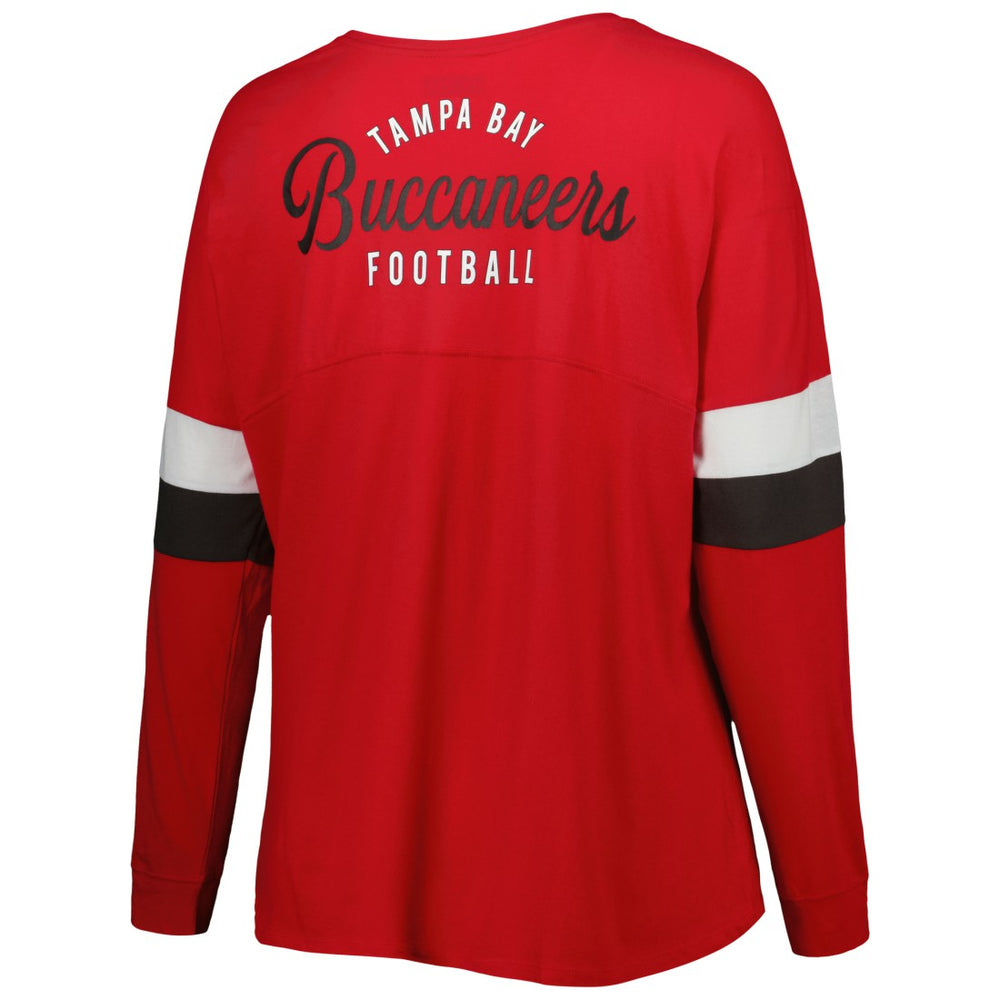 Tampa Bay Buccaneers New Era Women's Plus Size Athletic Varsity Lace-Up V-Neck Long Sleeve T-Shirt - Red outlet