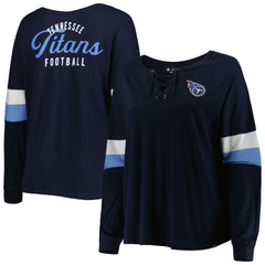 Tennessee Titans New Era Women's Plus Size Athletic Varsity Lace-Up V-Neck Long Sleeve T-Shirt - Navy discount