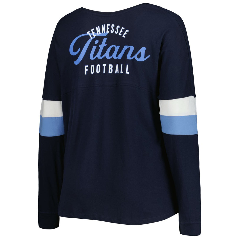 Tennessee Titans New Era Women's Plus Size Athletic Varsity Lace-Up V-Neck Long Sleeve T-Shirt - Navy discount