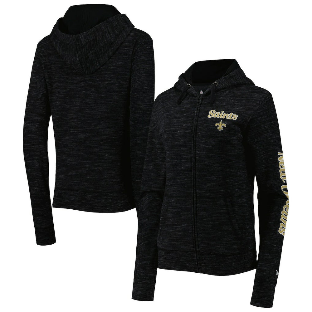 New Orleans Saints New Era Women's Reverse Space-Dye Full-Zip Hoodie - Black discount