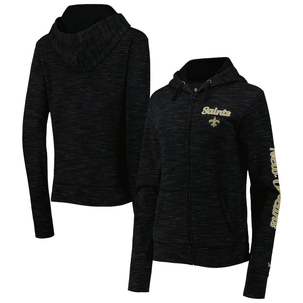 New Orleans Saints New Era Women's Reverse Space-Dye Full-Zip Hoodie - Black discount