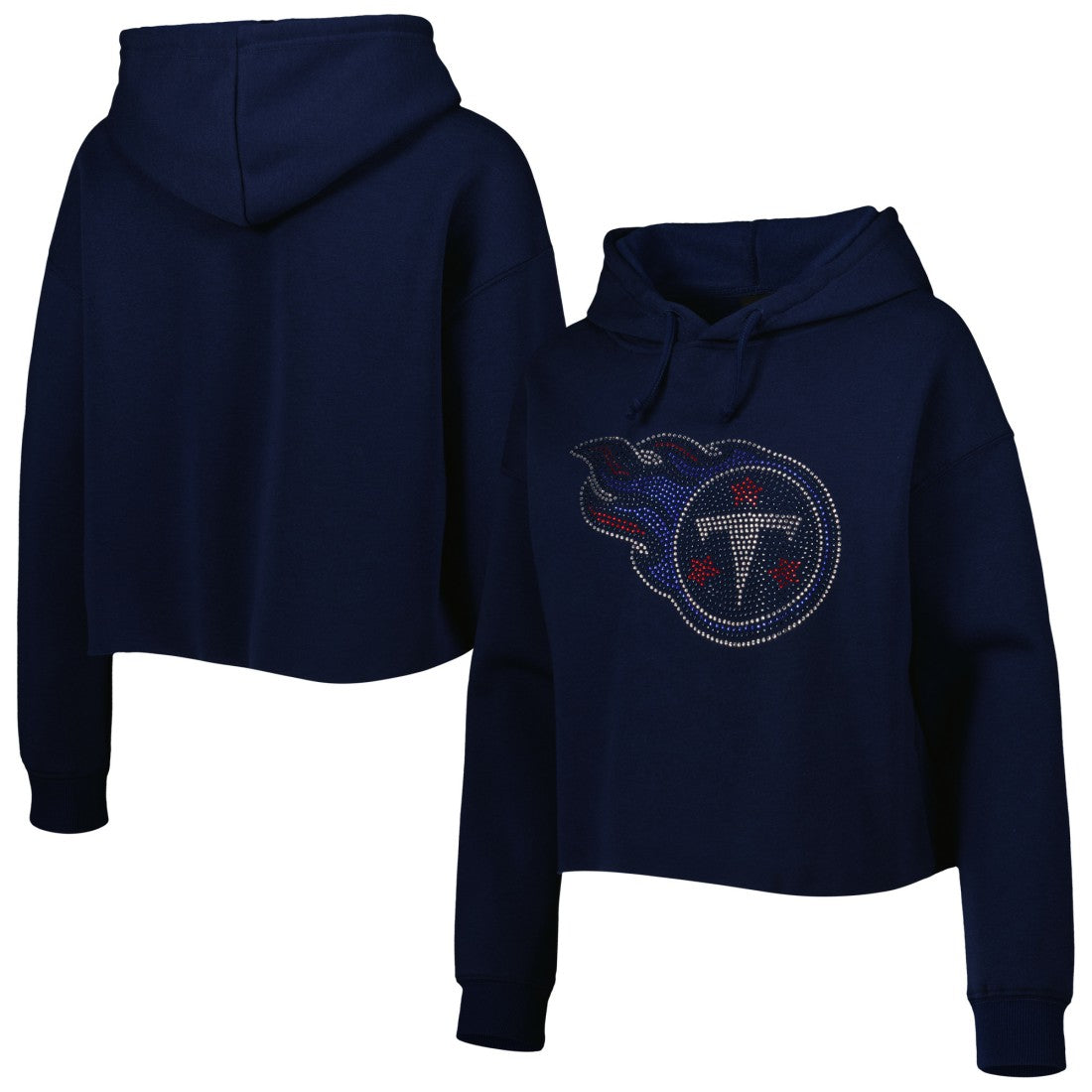 Tennessee Titans Cuce Women's Crystal Logo Cropped Pullover Hoodie - Navy cheap