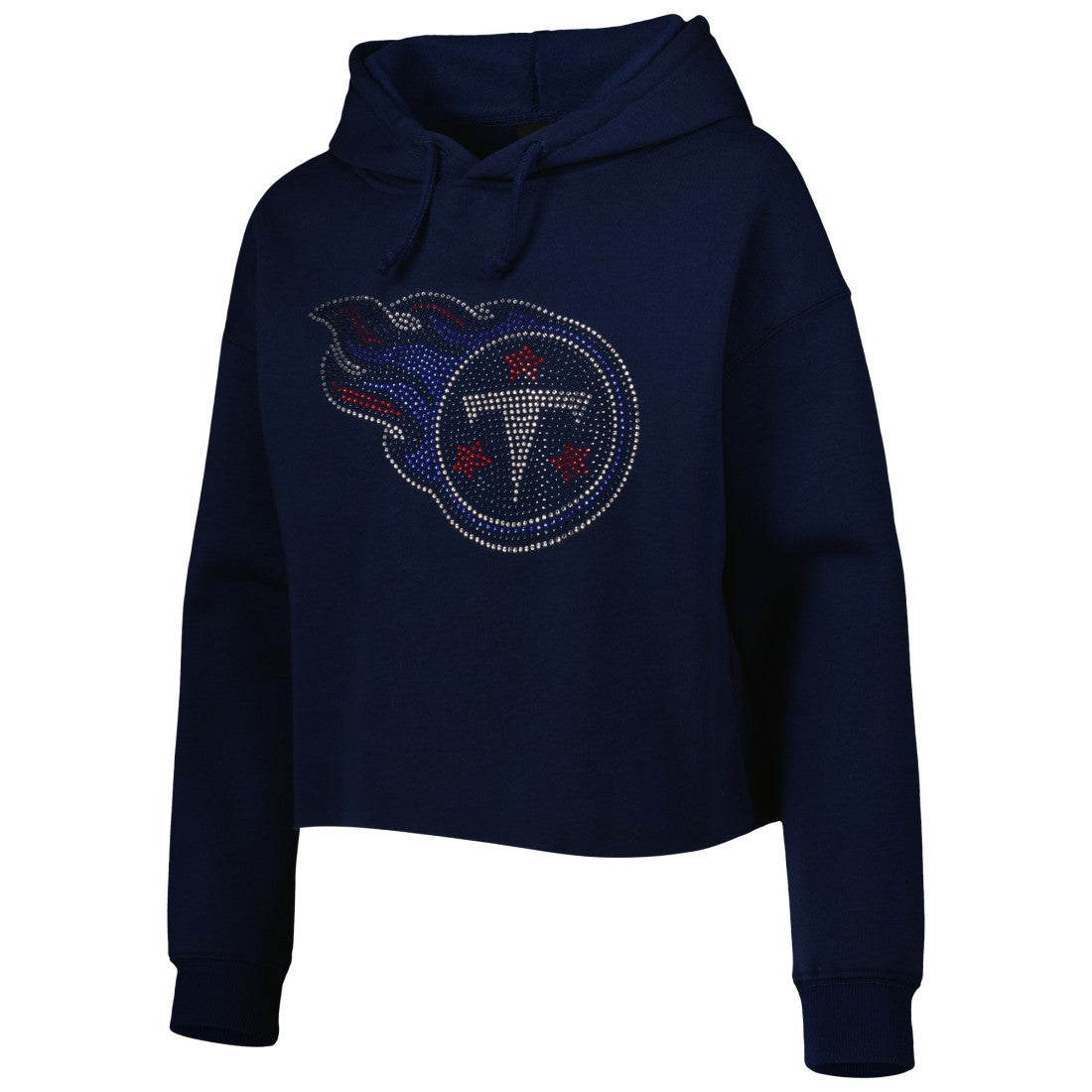 Tennessee Titans Cuce Women's Crystal Logo Cropped Pullover Hoodie - Navy cheap