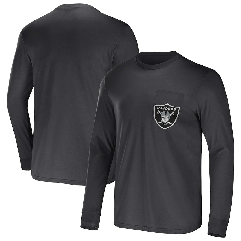 Las Vegas Raiders NFL x Darius Rucker Collection Team Long Sleeve Pocket T-Shirt - Charcoal for sale