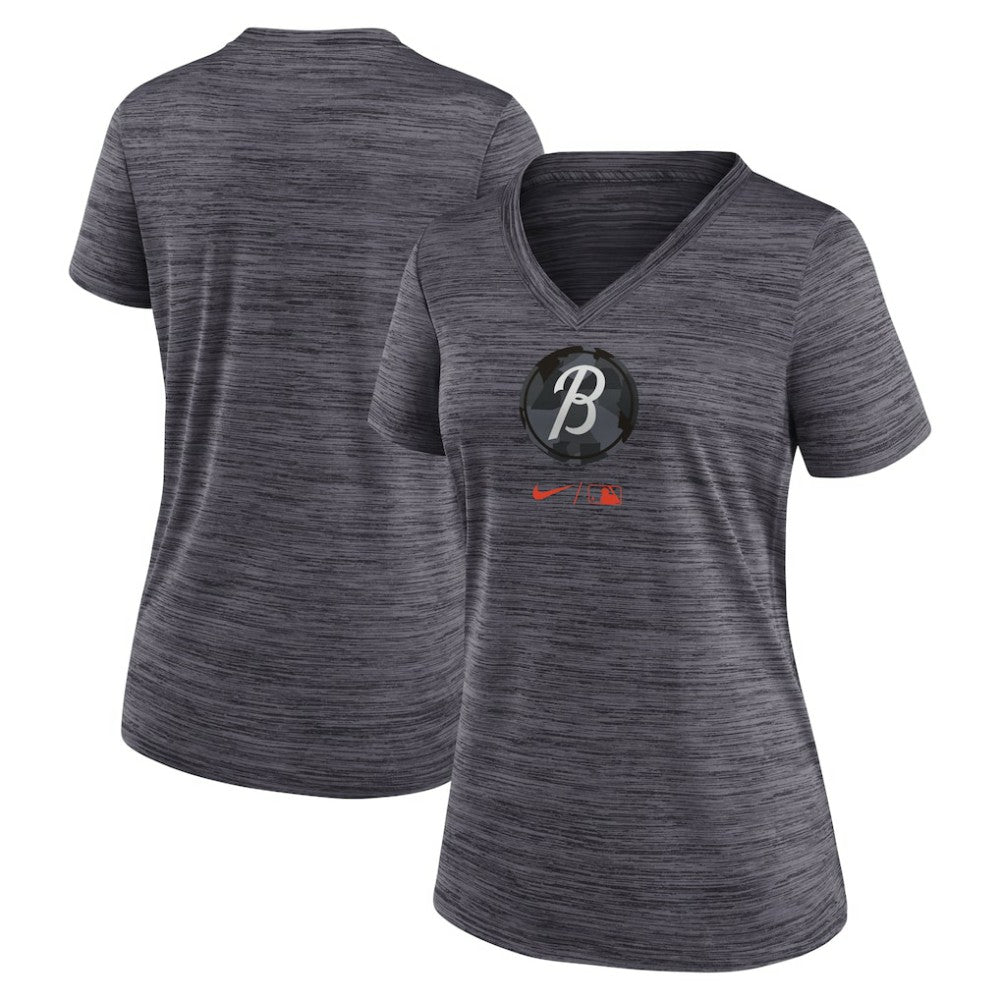 Baltimore Orioles Women's City Connect Velocity Practice Performance V-Neck T-Shirt - Black | Nike