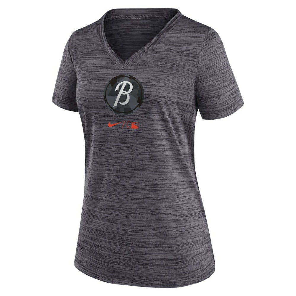 Baltimore Orioles Women's City Connect Velocity Practice Performance V-Neck T-Shirt - Black | Nike