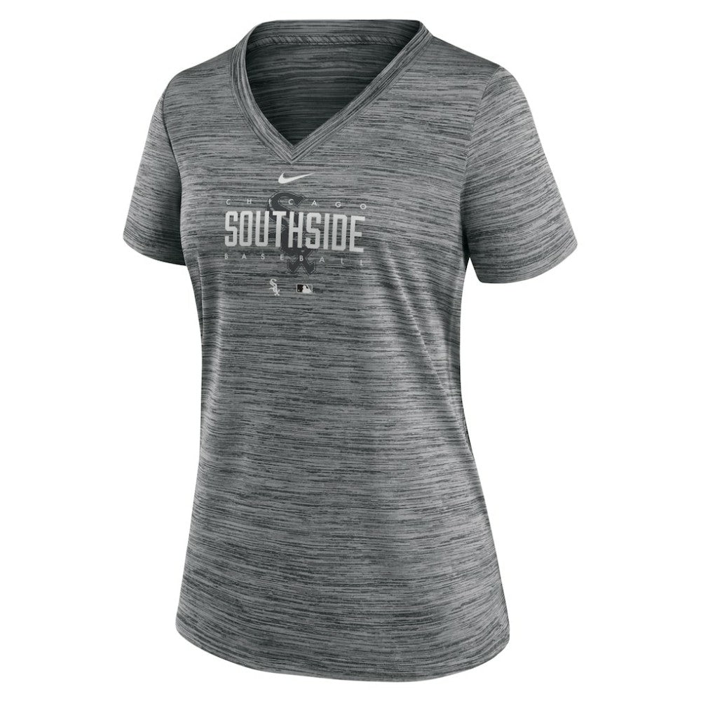 Chicago White Sox Women's City Connect Velocity Practice Performance V-Neck T-Shirt - Gray | Nike