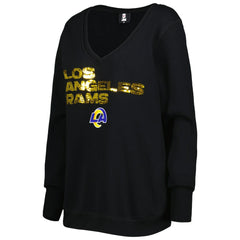 Los Angeles Rams Cuce Women's Sequin Logo V-Neck Pullover Sweatshirt - Black for sale