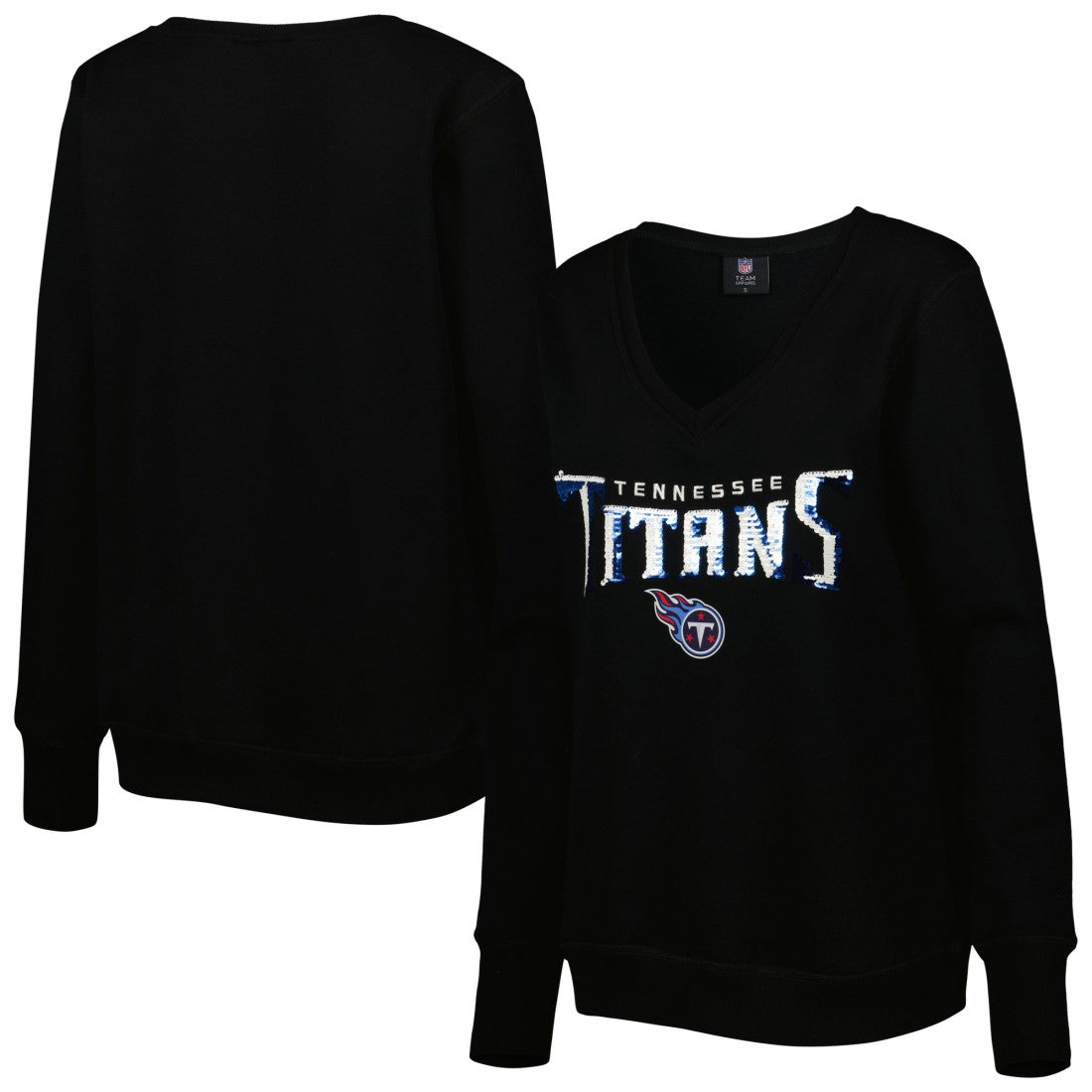 Tennessee Titans Cuce Women's Sequin Logo V-Neck Pullover Sweatshirt - Black discount