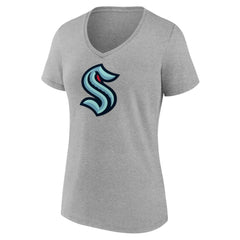 Seattle Kraken Fanatics Women's Primary Logo Team V-Neck T-Shirt Heathered Gray
