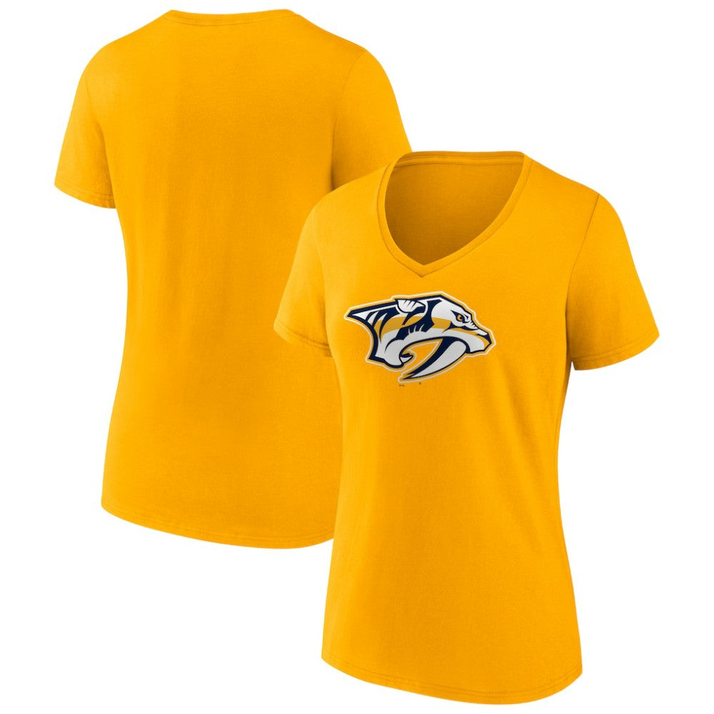 Nashville Predators Fanatics Women's Primary Logo Team V-Neck T-Shirt Gold