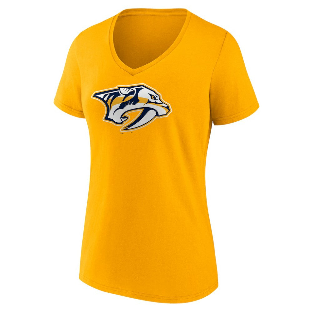 Nashville Predators Fanatics Women's Primary Logo Team V-Neck T-Shirt Gold