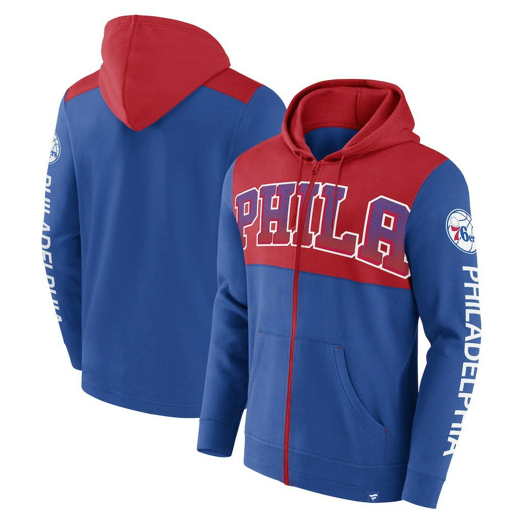 Philadelphia 76ers Skyhook Colorblock Full-Zip Hoodie - Royal/Red | Fanatics for sale
