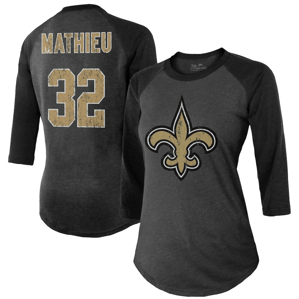 Tyrann Mathieu New Orleans Saints Majestic Threads Women's Name & Number Raglan 3/4 Sleeve T-Shirt - Black discount