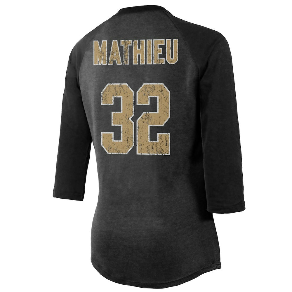 Tyrann Mathieu New Orleans Saints Majestic Threads Women's Name & Number Raglan 3/4 Sleeve T-Shirt - Black discount