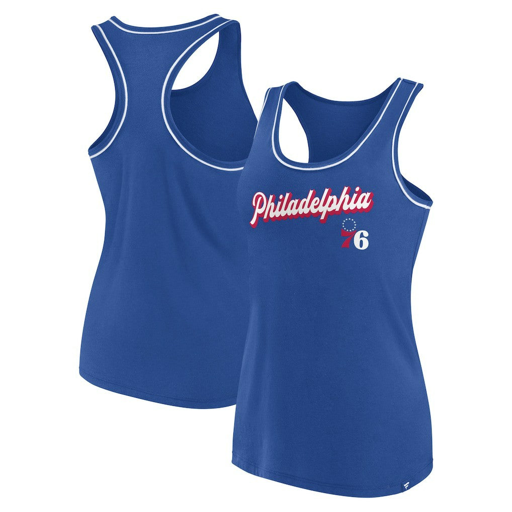 Philadelphia 76ers Women's Wordmark Logo Racerback Tank Top - Royal | Fanatics for sale