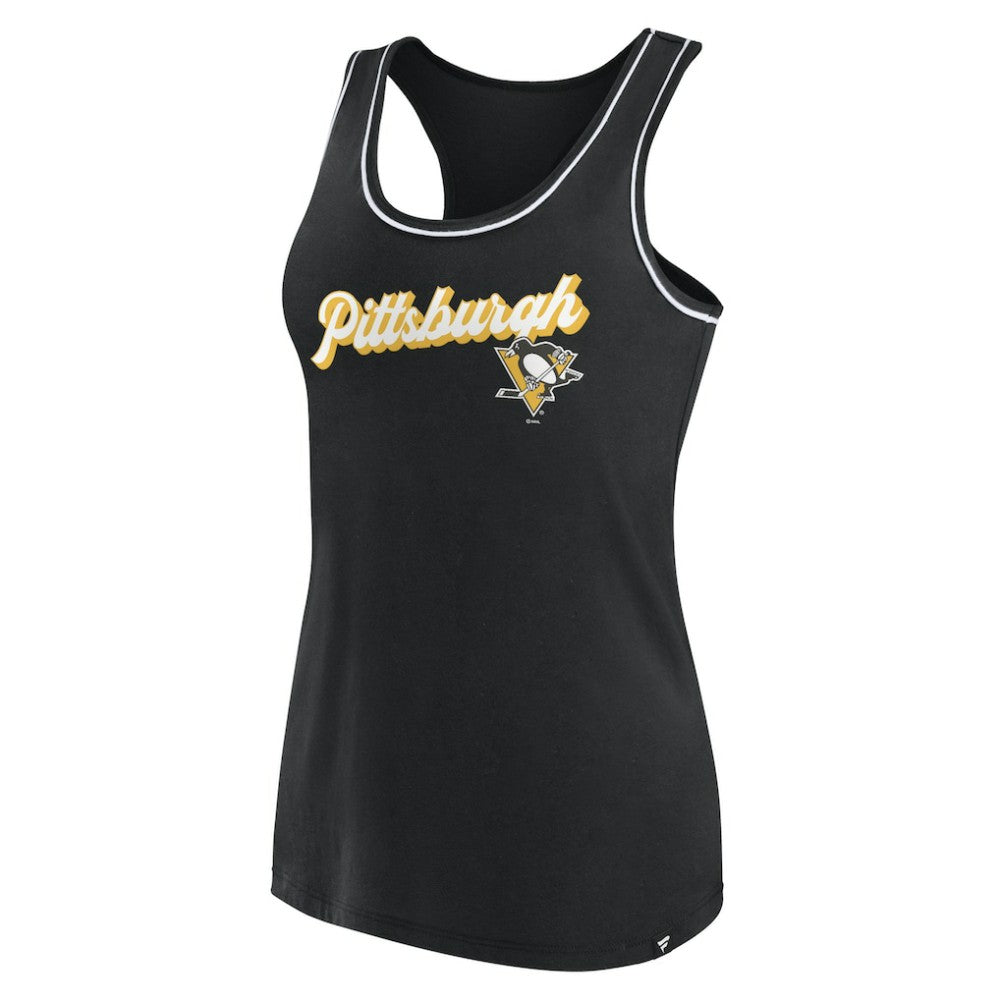 Pittsburgh Penguins Fanatics Women's Wordmark Logo Racerback Scoop Neck Tank Top Black