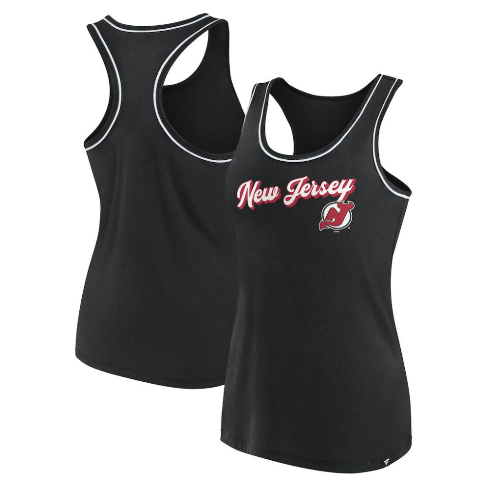 New Jersey Devils Fanatics Women's Wordmark Logo Racerback Scoop Neck Tank Top Black