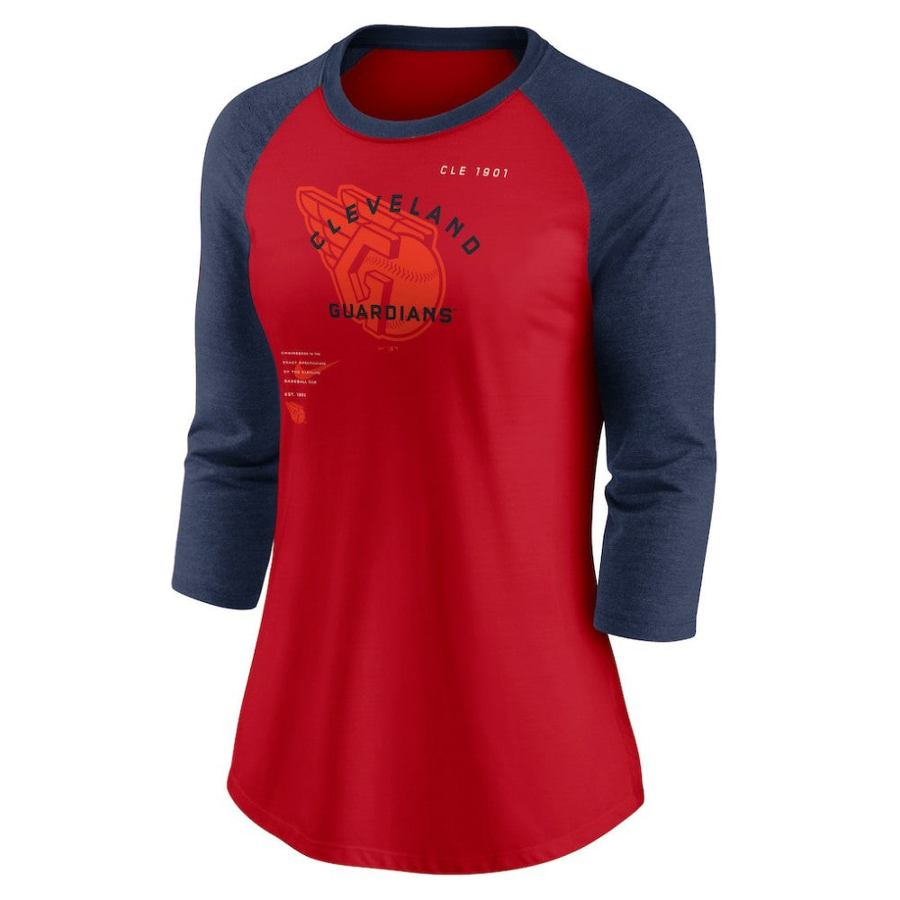 Cleveland Guardians Women's Next Up Tri-Blend Raglan 3/4-Sleeve T-Shirt - Red/Navy | Nike