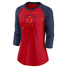 Minnesota Twins Women's Next Up Tri-Blend Raglan 3/4-Sleeve T-Shirt - Red/Navy | Nike
