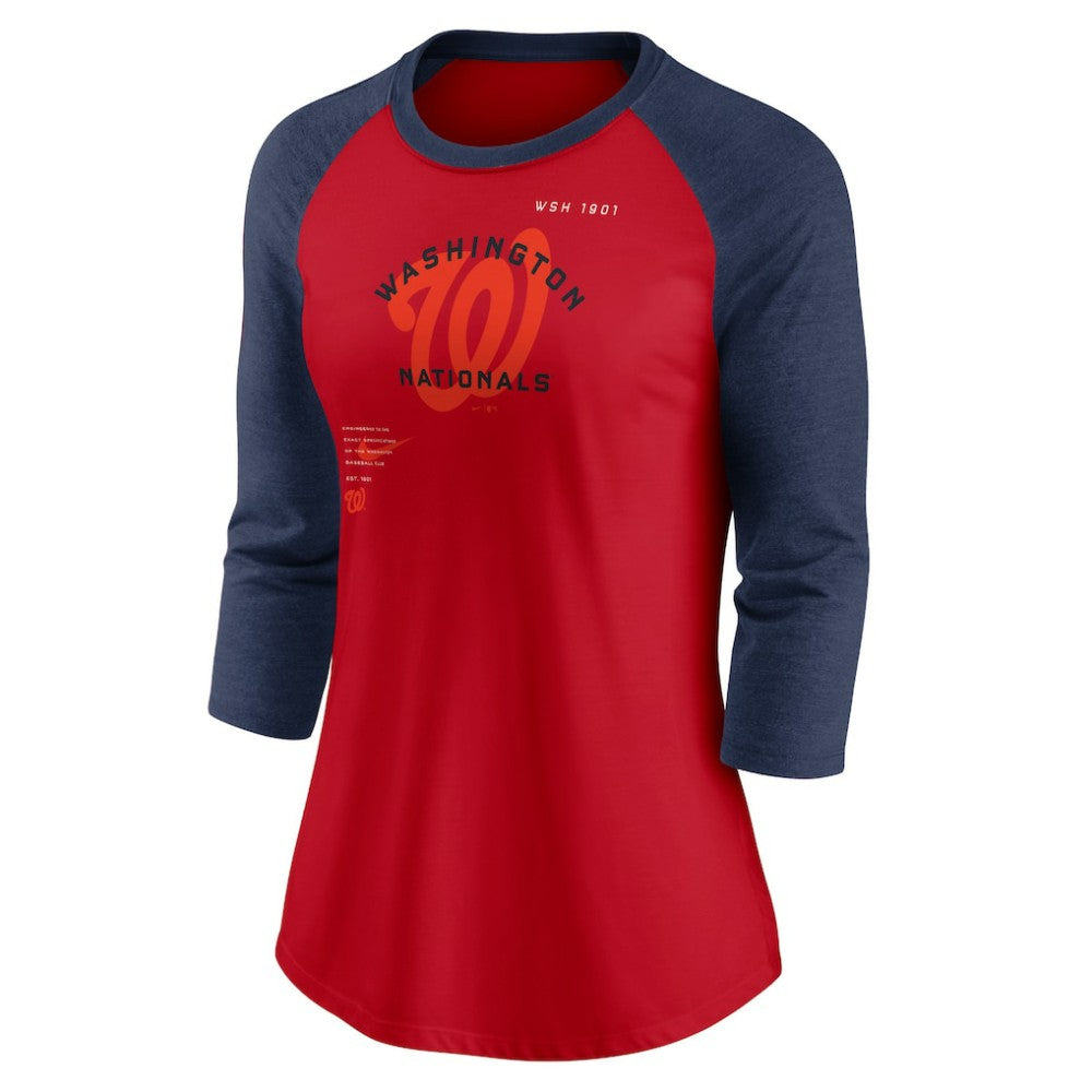 Washington Nationals Women's Next Up Tri-Blend Raglan 3/4-Sleeve T-Shirt - Red/Navy | Nike