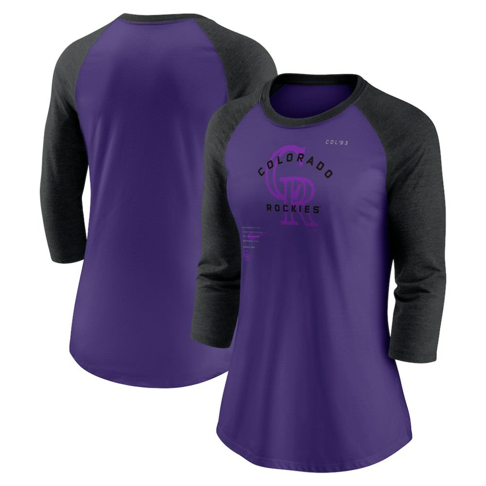 Colorado Rockies Women's Next Up Tri-Blend Raglan 3/4-Sleeve T-Shirt - Purple/Black | Nike