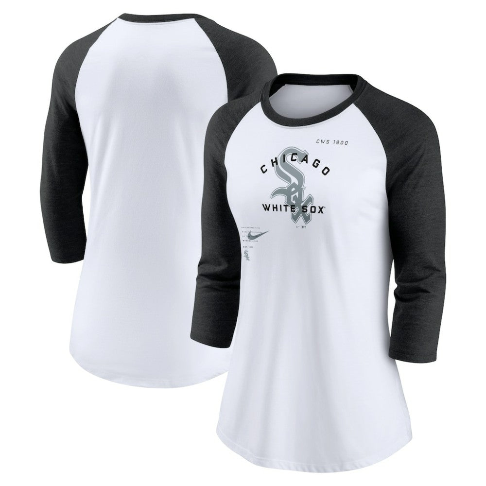 Chicago White Sox Women's Next Up Tri-Blend Raglan 3/4-Sleeve T-Shirt - White/Black | Nike