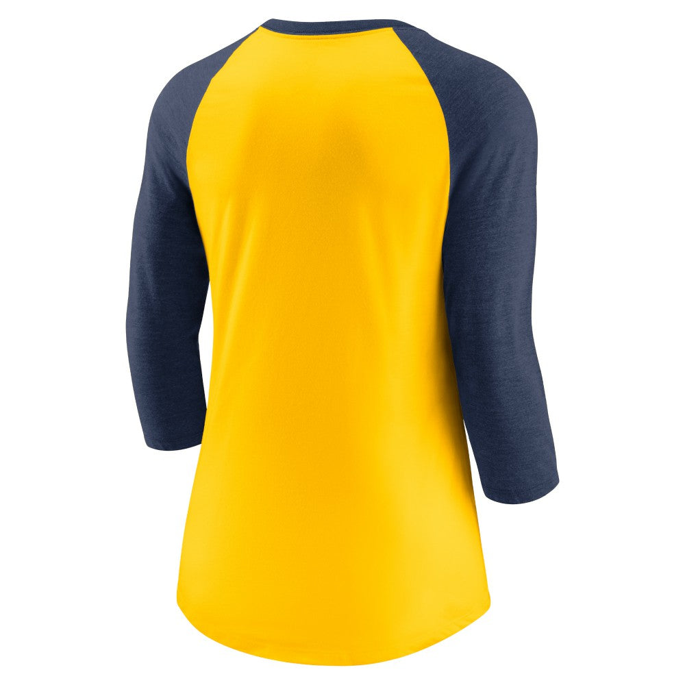 Milwaukee Brewers Women's Next Up Tri-Blend Raglan 3/4-Sleeve T-Shirt - Gold/Navy | Nike