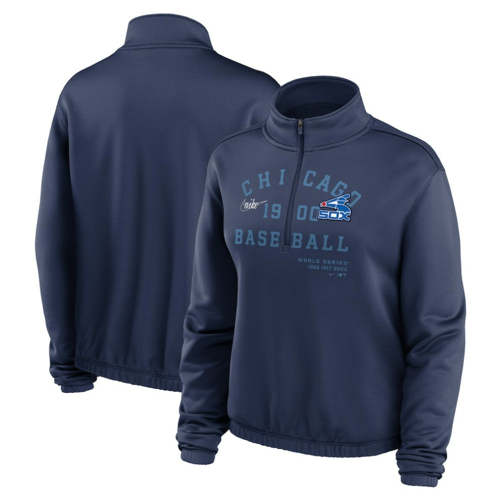 Chicago White Sox Women's Rewind Splice Half-Zip Semi-Cropped Bubble Hem Sweatshirt - Navy | Nike