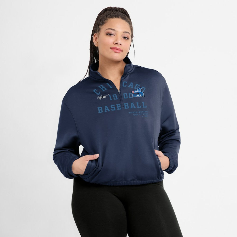 Chicago White Sox Women's Rewind Splice Half-Zip Semi-Cropped Bubble Hem Sweatshirt - Navy | Nike