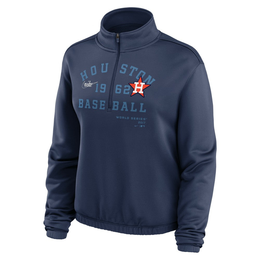 Houston Astros Women's Rewind Splice Half-Zip Semi-Cropped Bubble Hem Sweatshirt - Navy | Nike