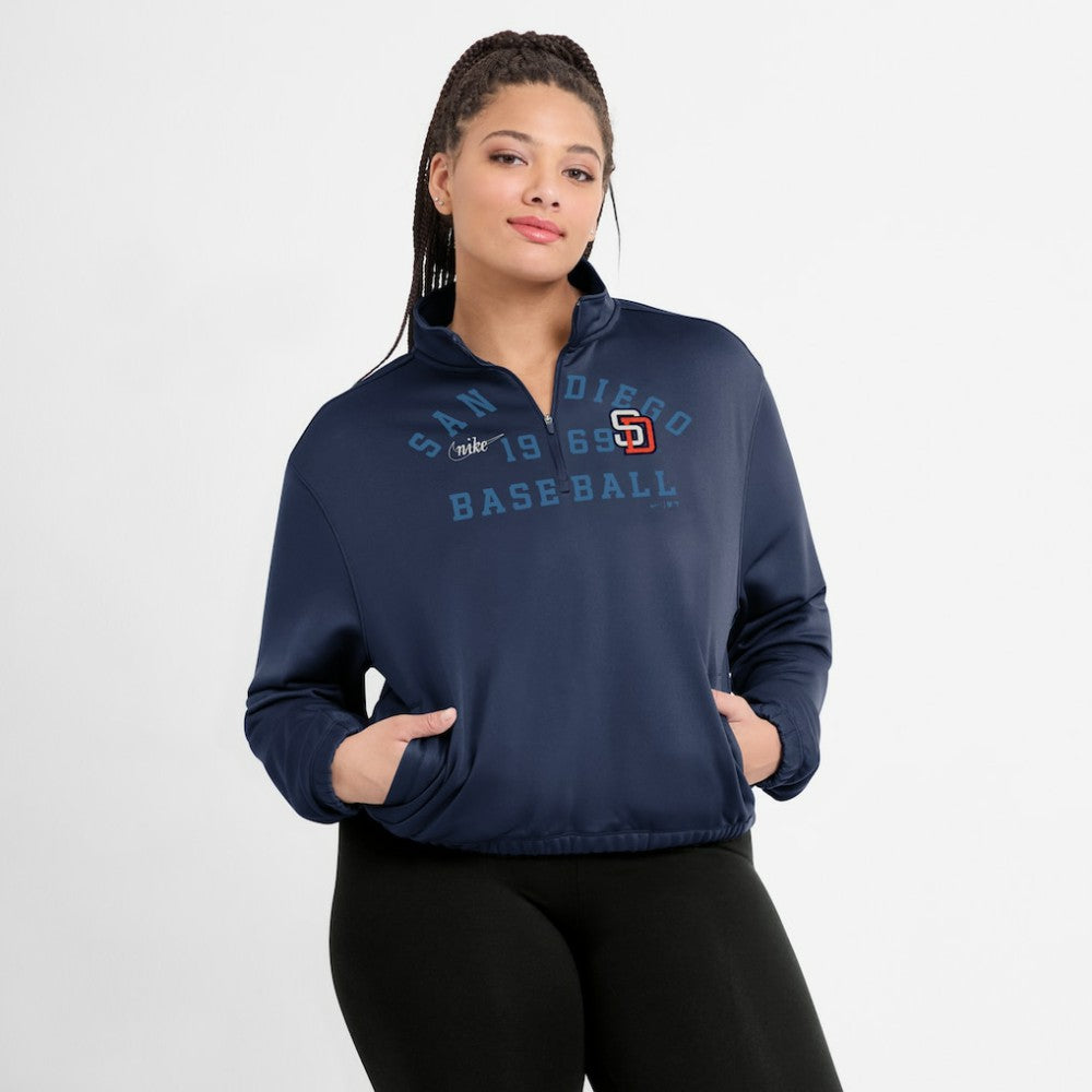 San Diego Padres Women's Rewind Splice Half-Zip Semi-Cropped Bubble Hem Sweatshirt - Navy | Nike