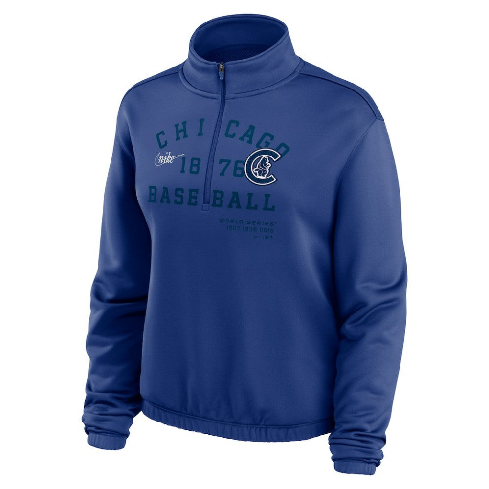 Chicago Cubs Women's Rewind Splice Half-Zip Semi-Cropped Bubble Hem Sweatshirt - Royal | Nike