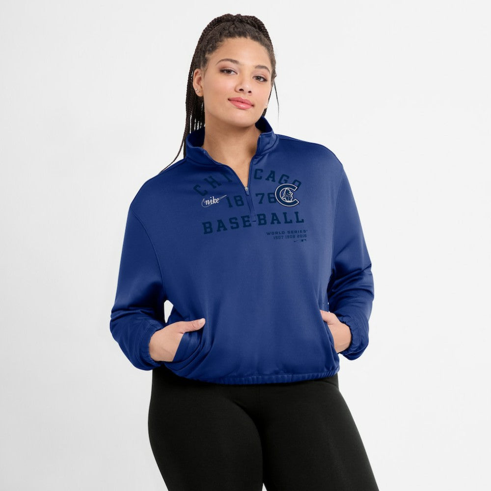 Chicago Cubs Women's Rewind Splice Half-Zip Semi-Cropped Bubble Hem Sweatshirt - Royal | Nike