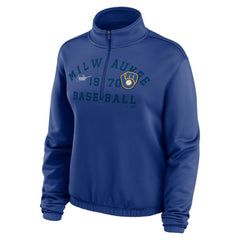 Milwaukee Brewers Women's Rewind Splice Half-Zip Semi-Cropped Bubble Hem Sweatshirt - Royal | Nike