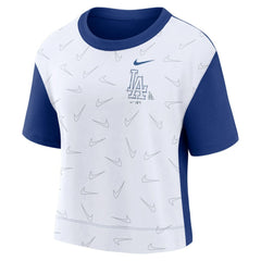 Los Angeles Dodgers Women's Line Up High Hip Fashion T-Shirt - Royal/White | Nike