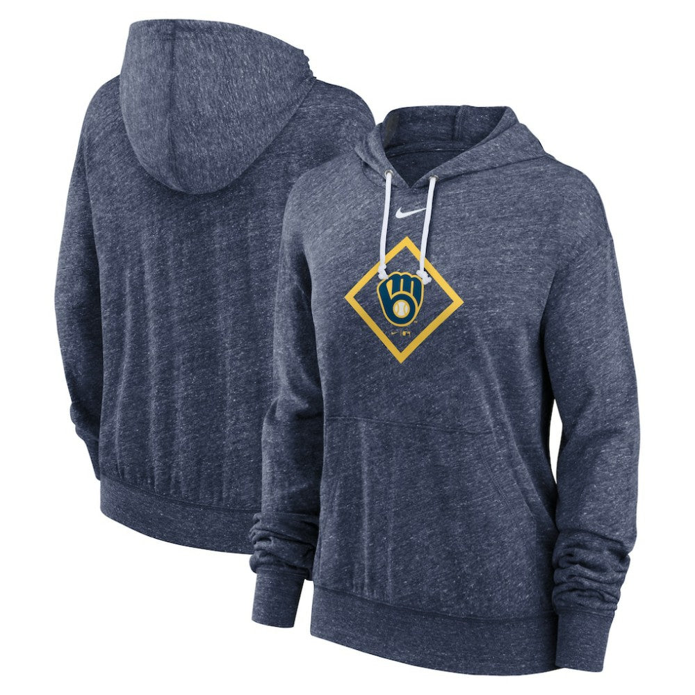 Milwaukee Brewers Women's Diamond Icon Gym Vintage Lightweight Hooded Top - Navy | Nike