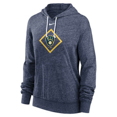 Milwaukee Brewers Women's Diamond Icon Gym Vintage Lightweight Hooded Top - Navy | Nike