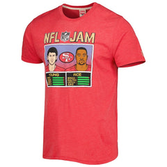 Jerry Rice & Steve Young San Francisco 49ers Homage Unisex NFL Jam Retired Tri-Blend T-Shirt - Scarlet for sale