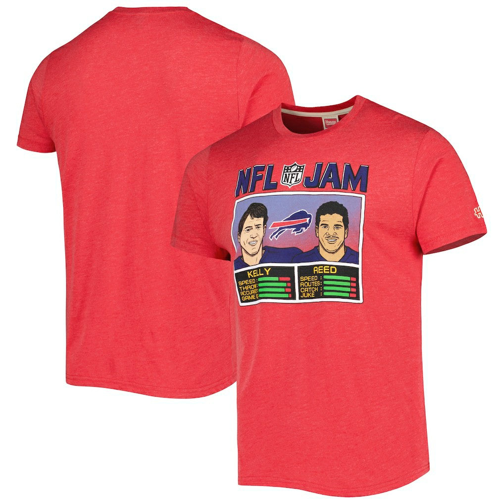 Andre Reed & Jim Kelly Buffalo Bills Homage Unisex NFL Jam Retired Tri-Blend T-Shirt - Heather Red on sale
